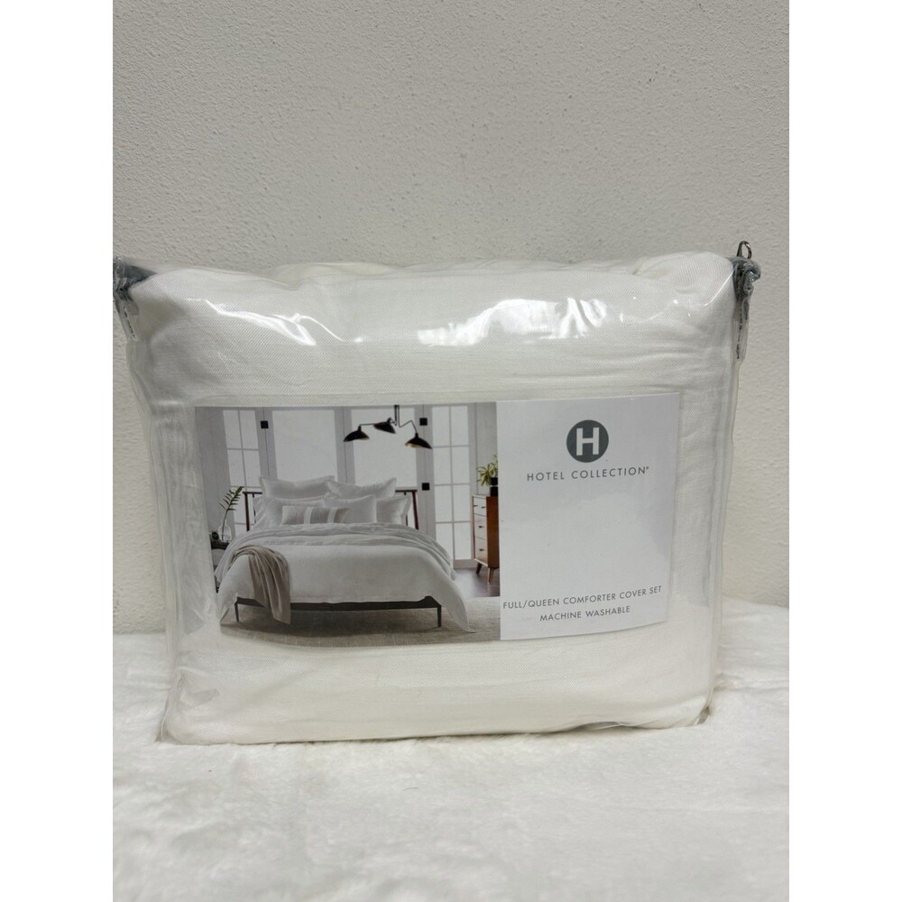 Hotel Collection White Linen/Modal Blend 3-Pc. Full/Queen Duvet Set